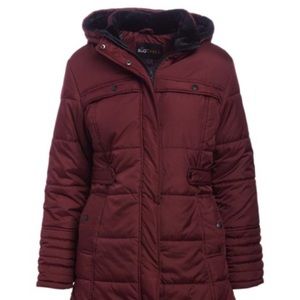 Burgundy Side-Belt Hooded Barber Collar Coat